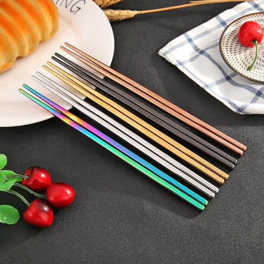Chinese Metal Chopsticks Non-slip Stainless Steel Chop Sticks Set Reusable Food Sticks Sushi Hashi Baguette